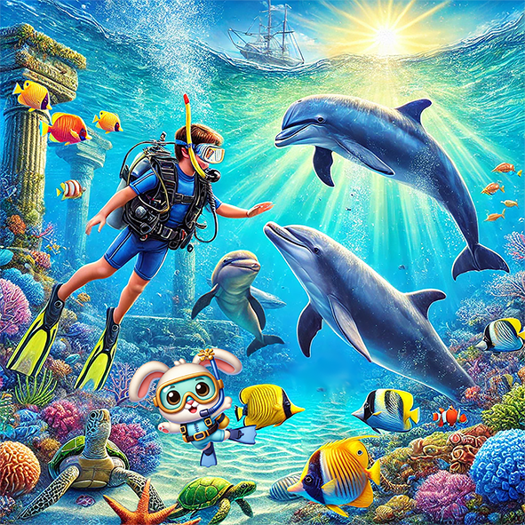 Пазл Picstick Пикстик  Встреча с дельфинами (M (32x32 см, 64 эл, 4-5 лет), 20039)