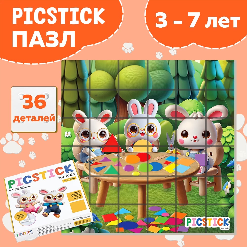 Пазл Picstick Пикстик Мастерская форм и цветов (S (24x24 см, 36 эл, 3-4 года), 10436)
