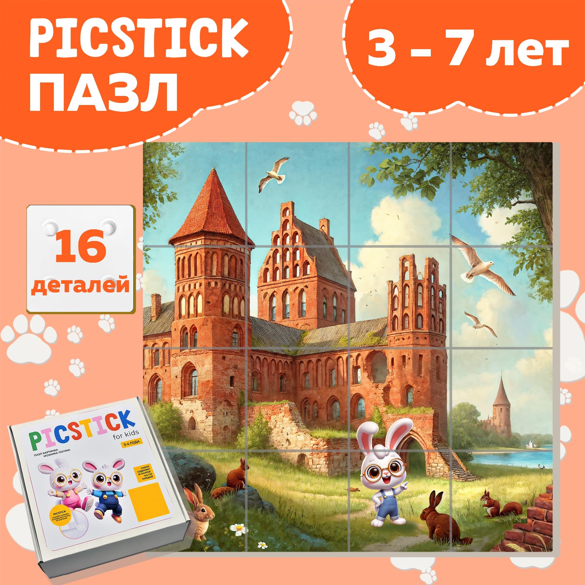 Пазл для детей Замок Бальга Калининград (XS (16x16 см, 16 эл, 3 года), 00466)