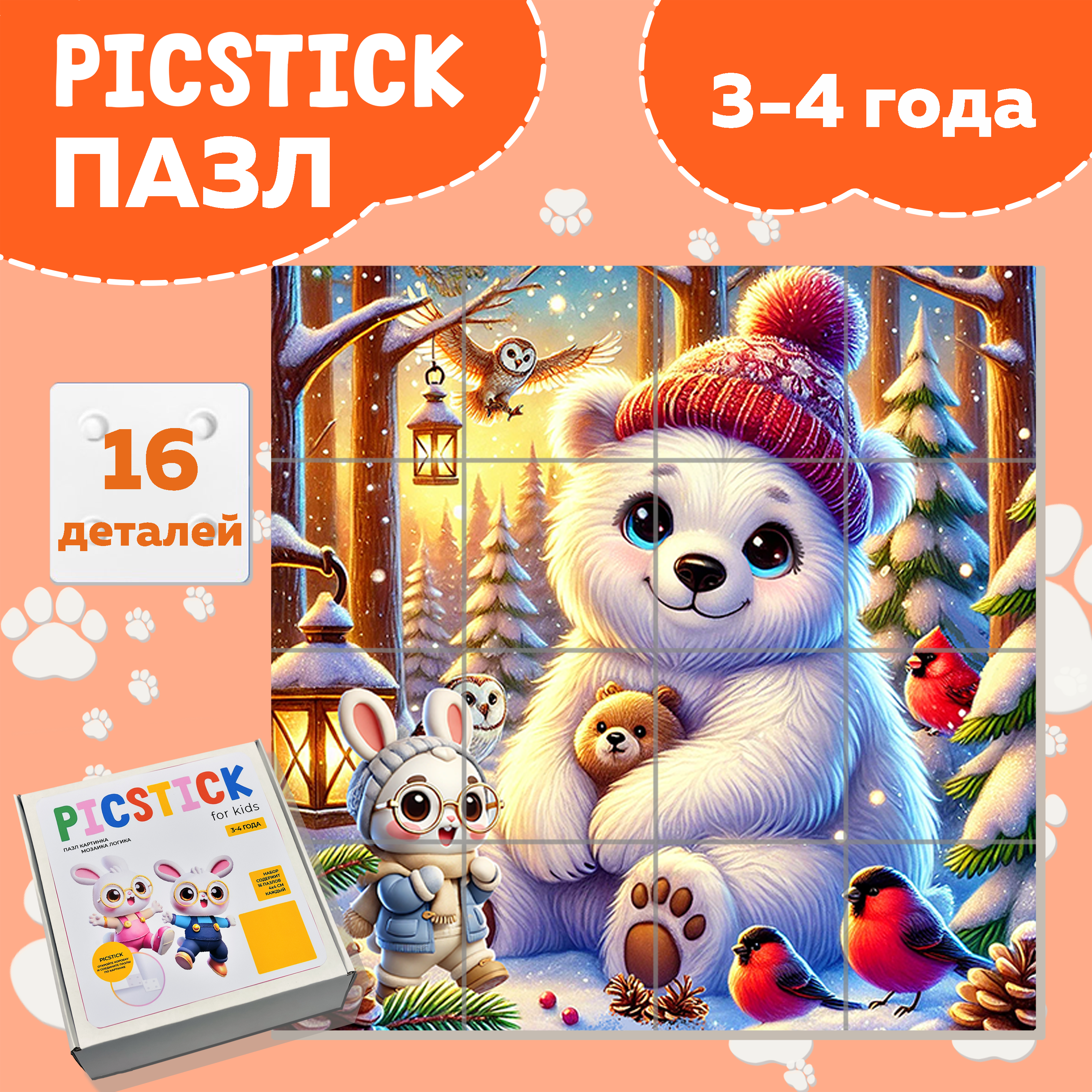 Пазл Picstick Пикстик Медвежонок зимой