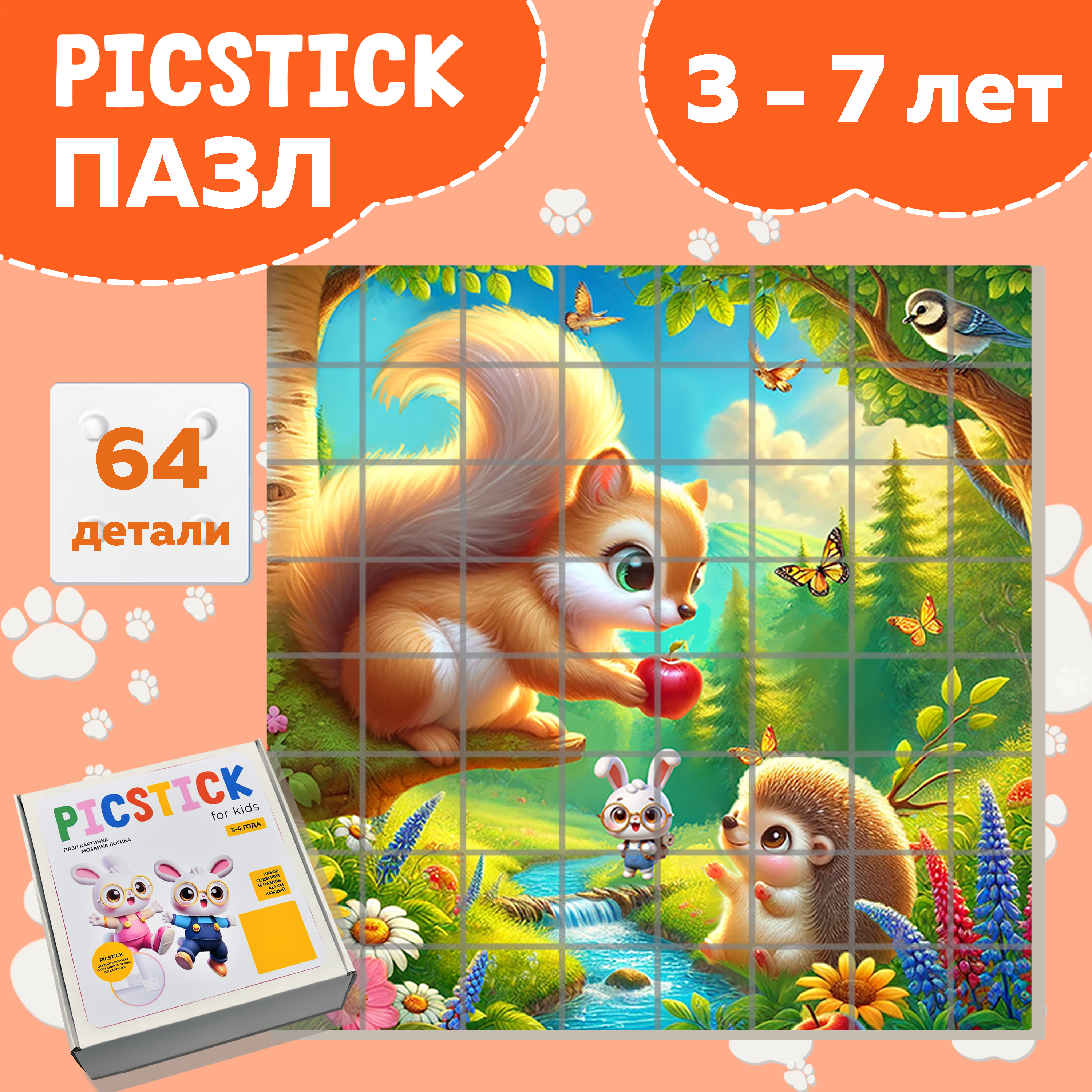 Пазл Picstick Пикстик Белочка и ежик