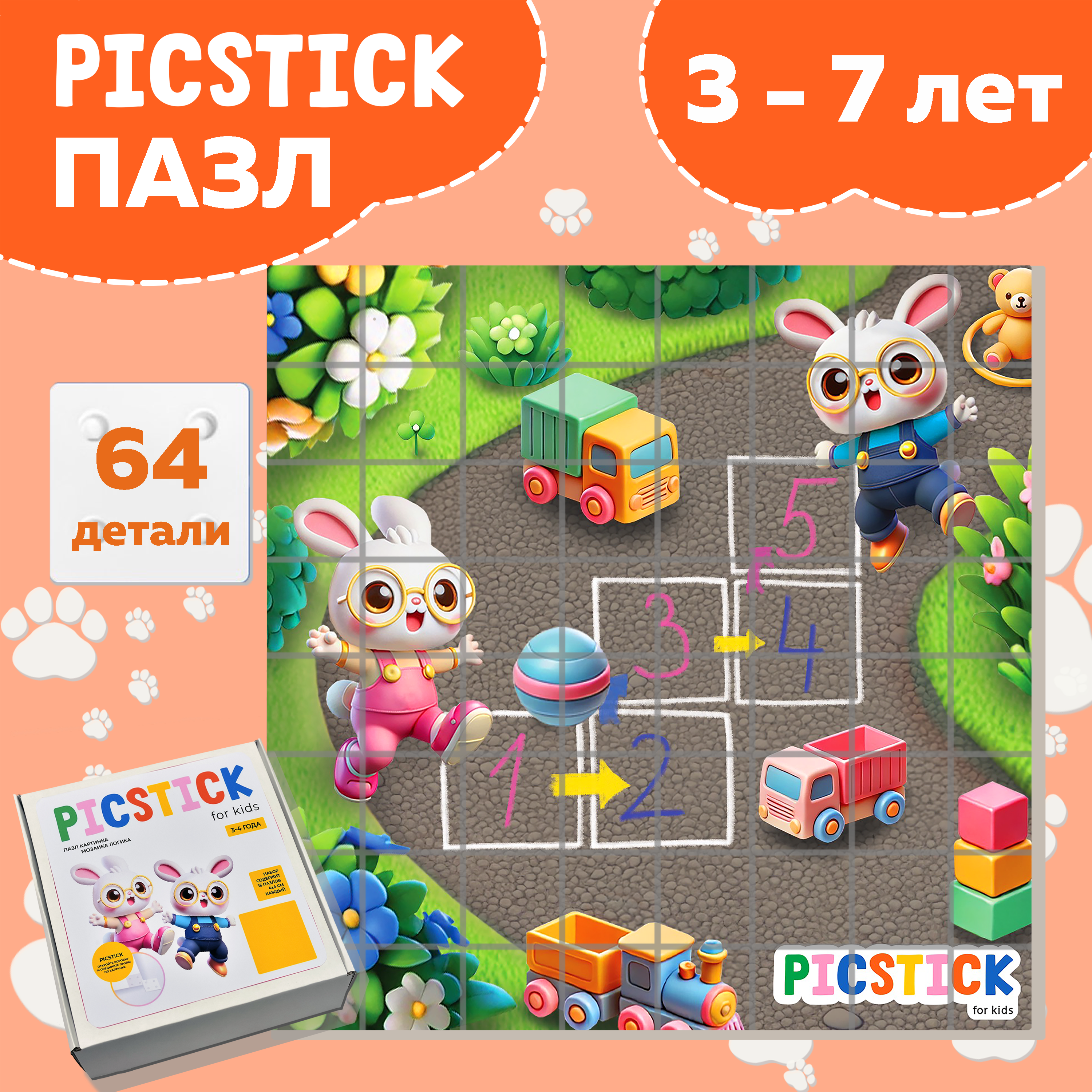 Пазл Picstick Пикстик Веселые прыжки и цифры