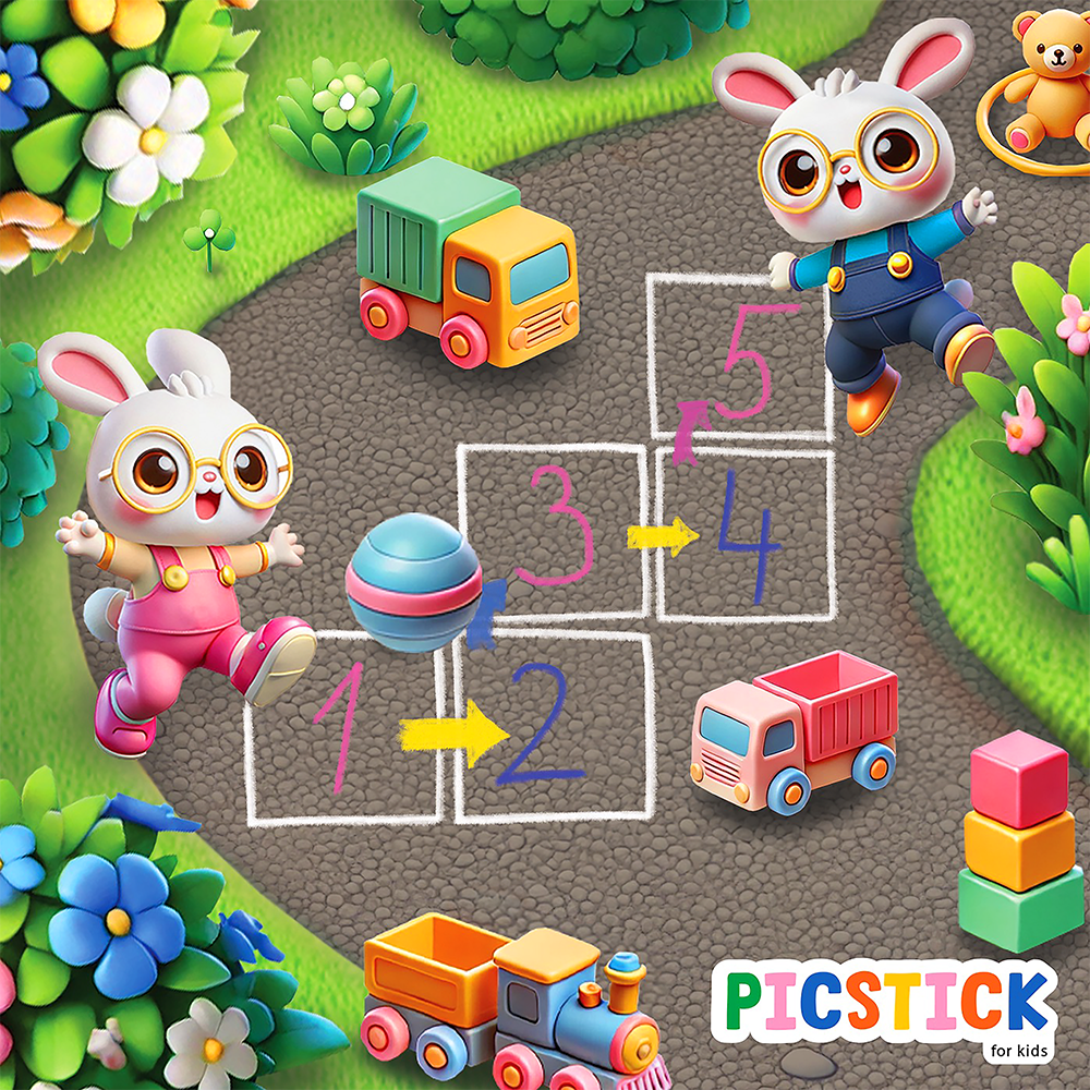 Пазл Picstick Пикстик Веселые прыжки и цифры (M (32x32 см, 64 эл, 4-5 лет), 20434)