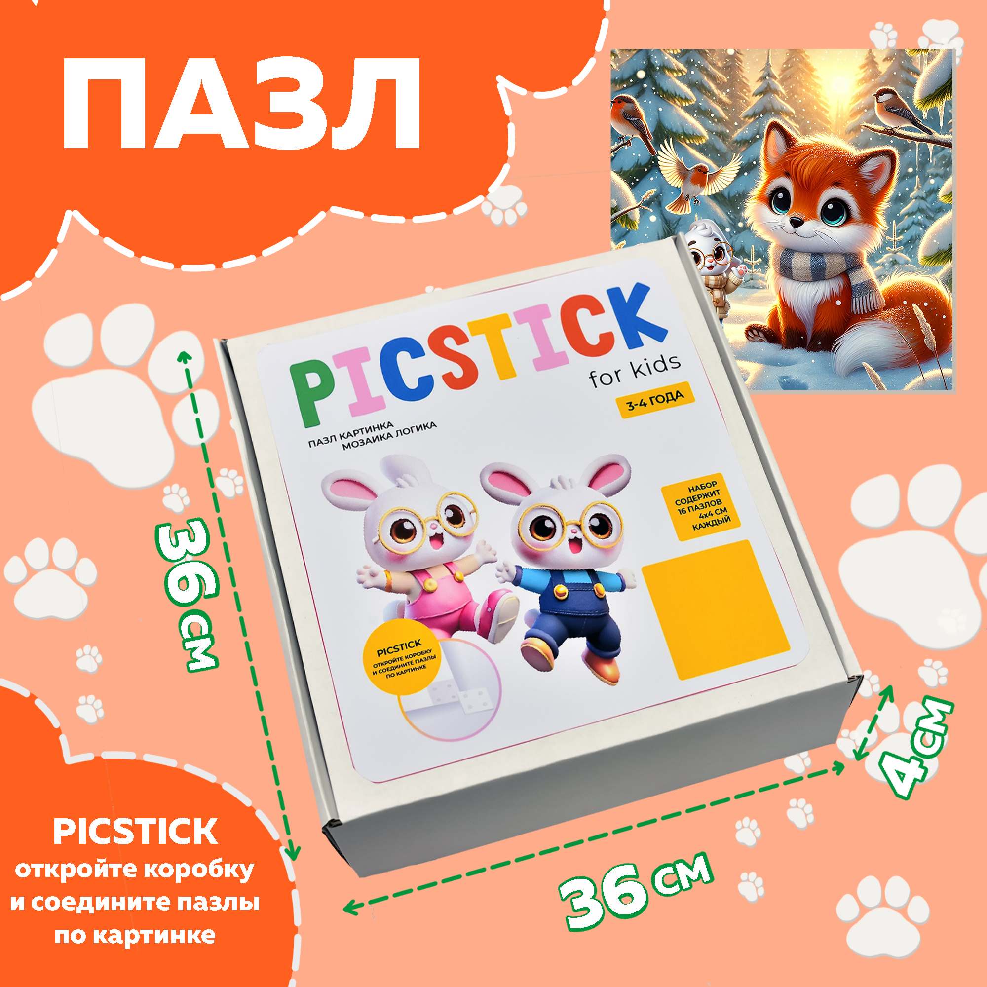 Пазл Picstick Пикстик Лисенок зимой