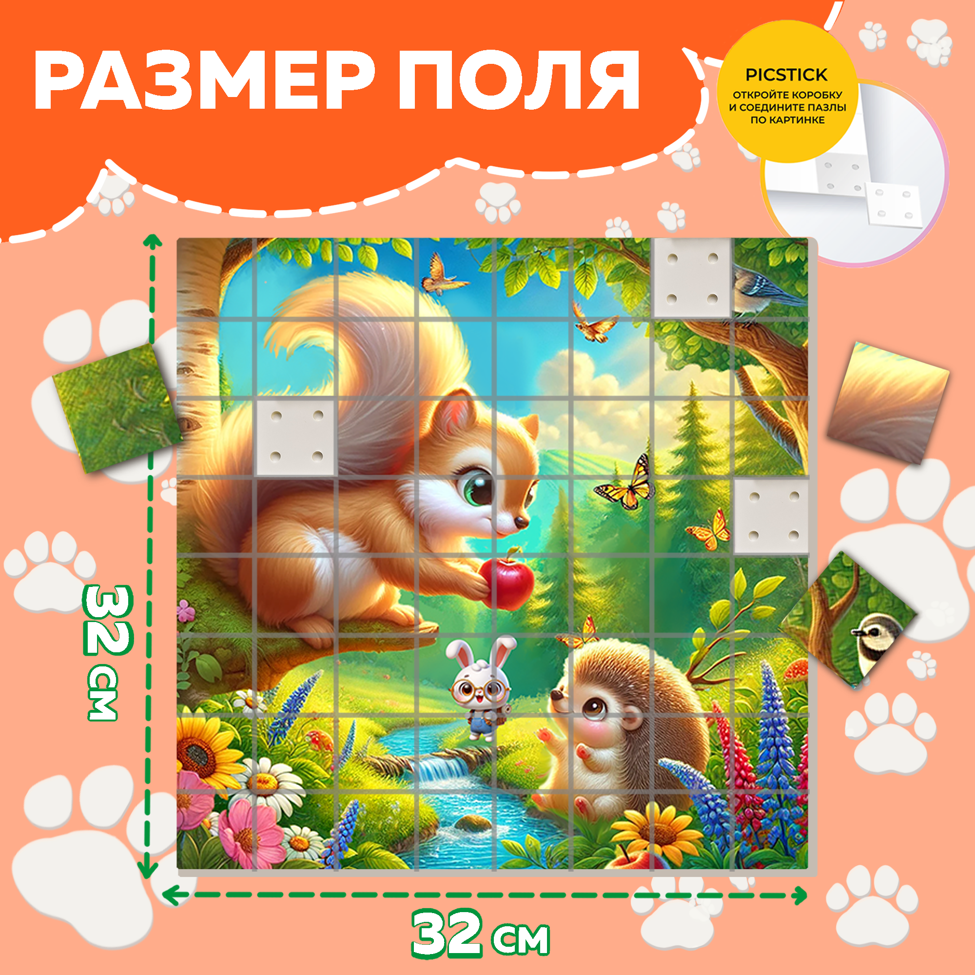 Пазл Picstick Пикстик Белочка и ежик