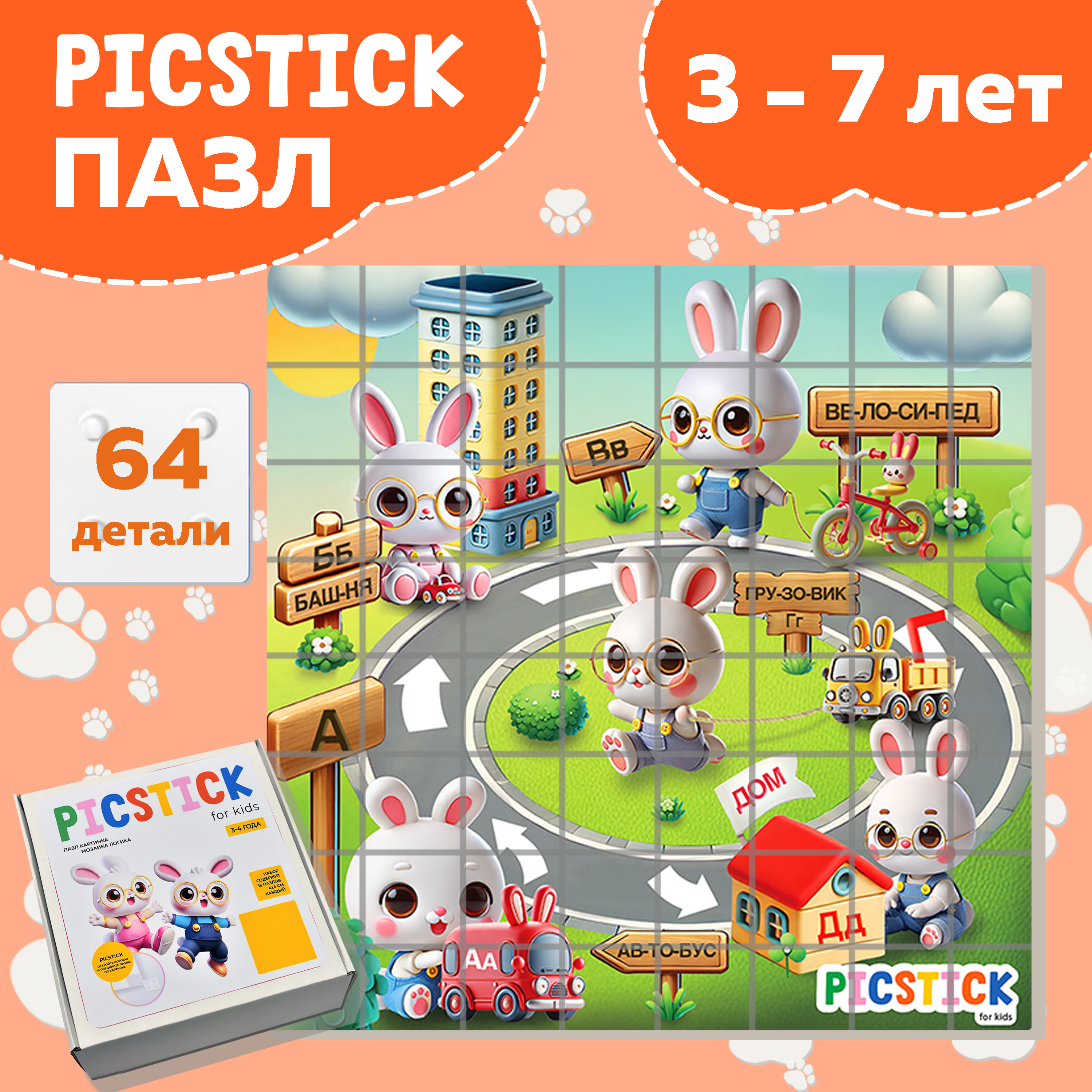 Пазл Picstick Пикстик Азбука А-Д