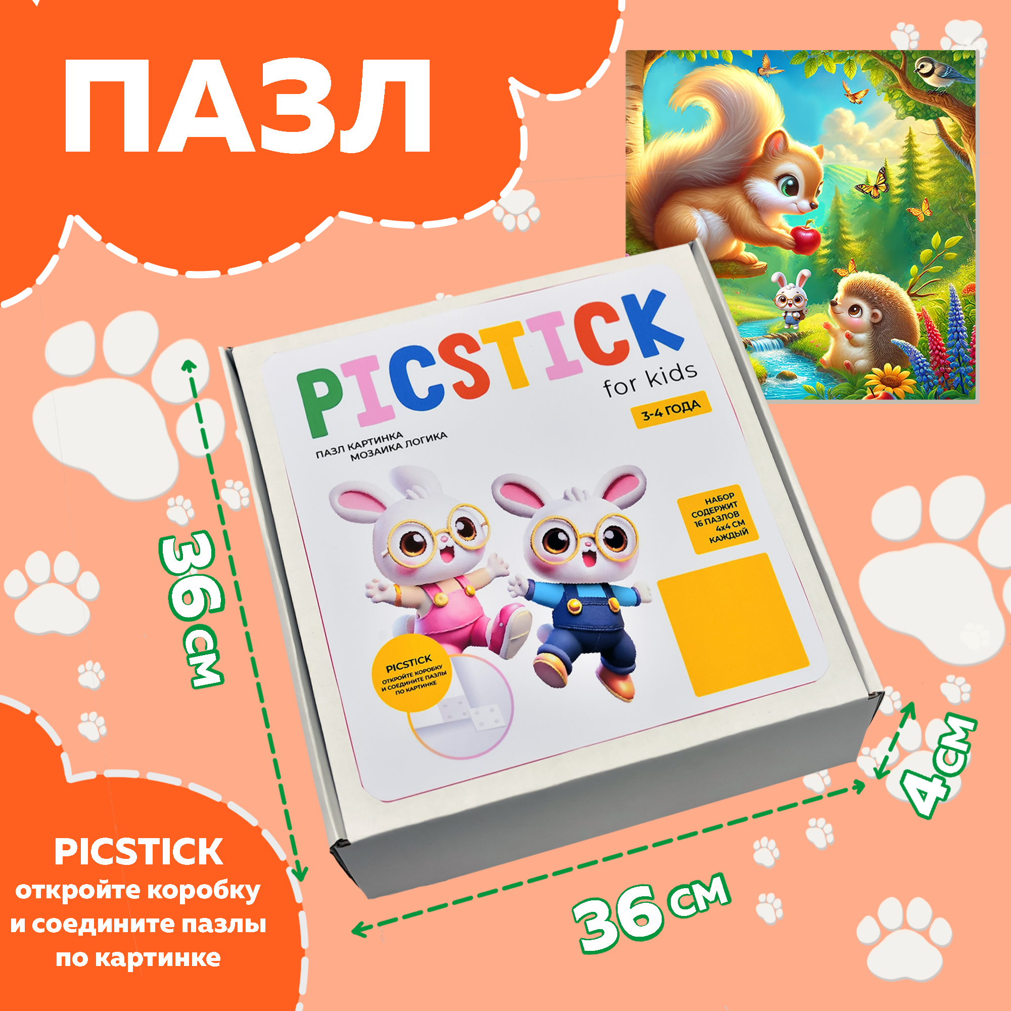 Пазл Picstick Пикстик Белочка и ежик