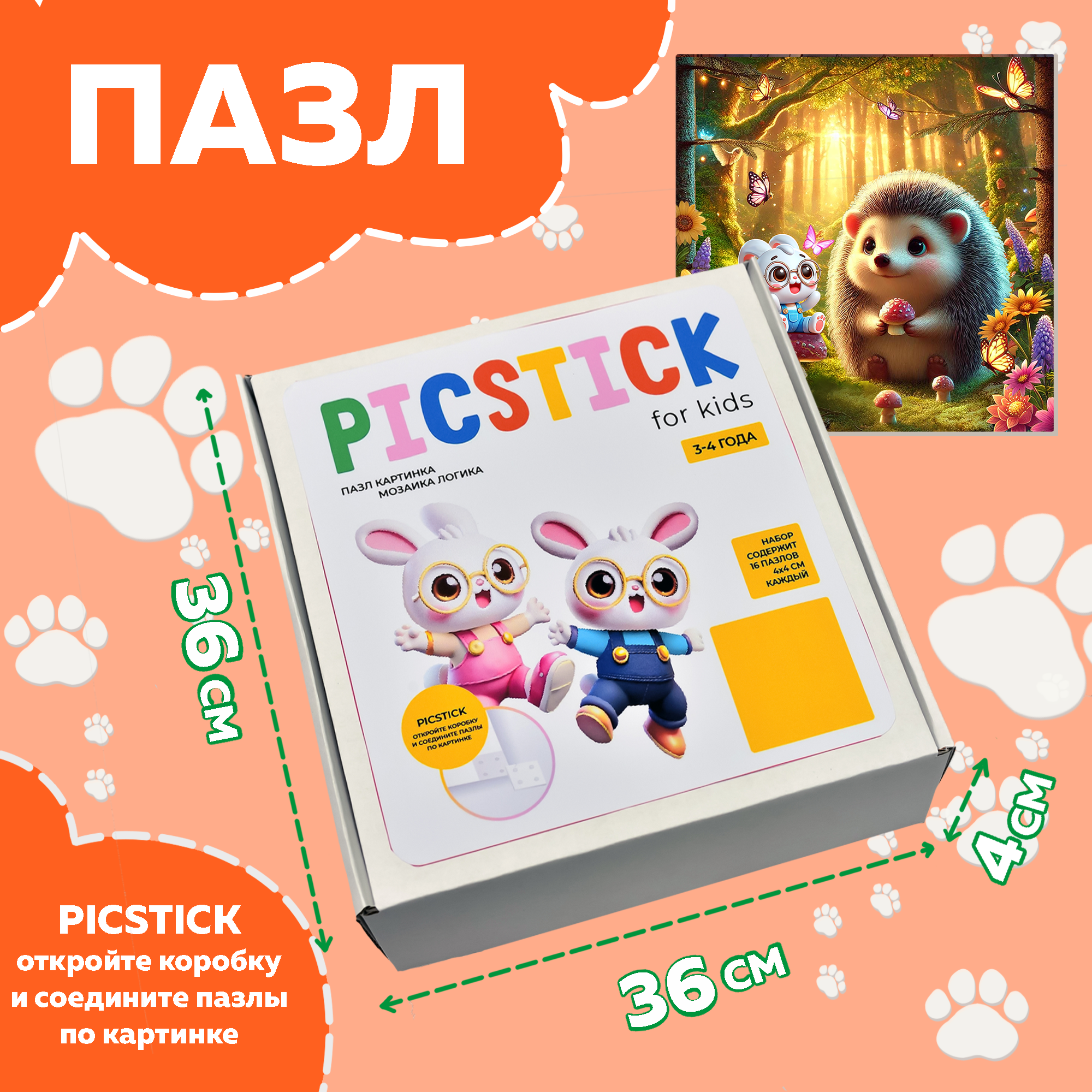 Пазл Picstick Пикстик Ежик