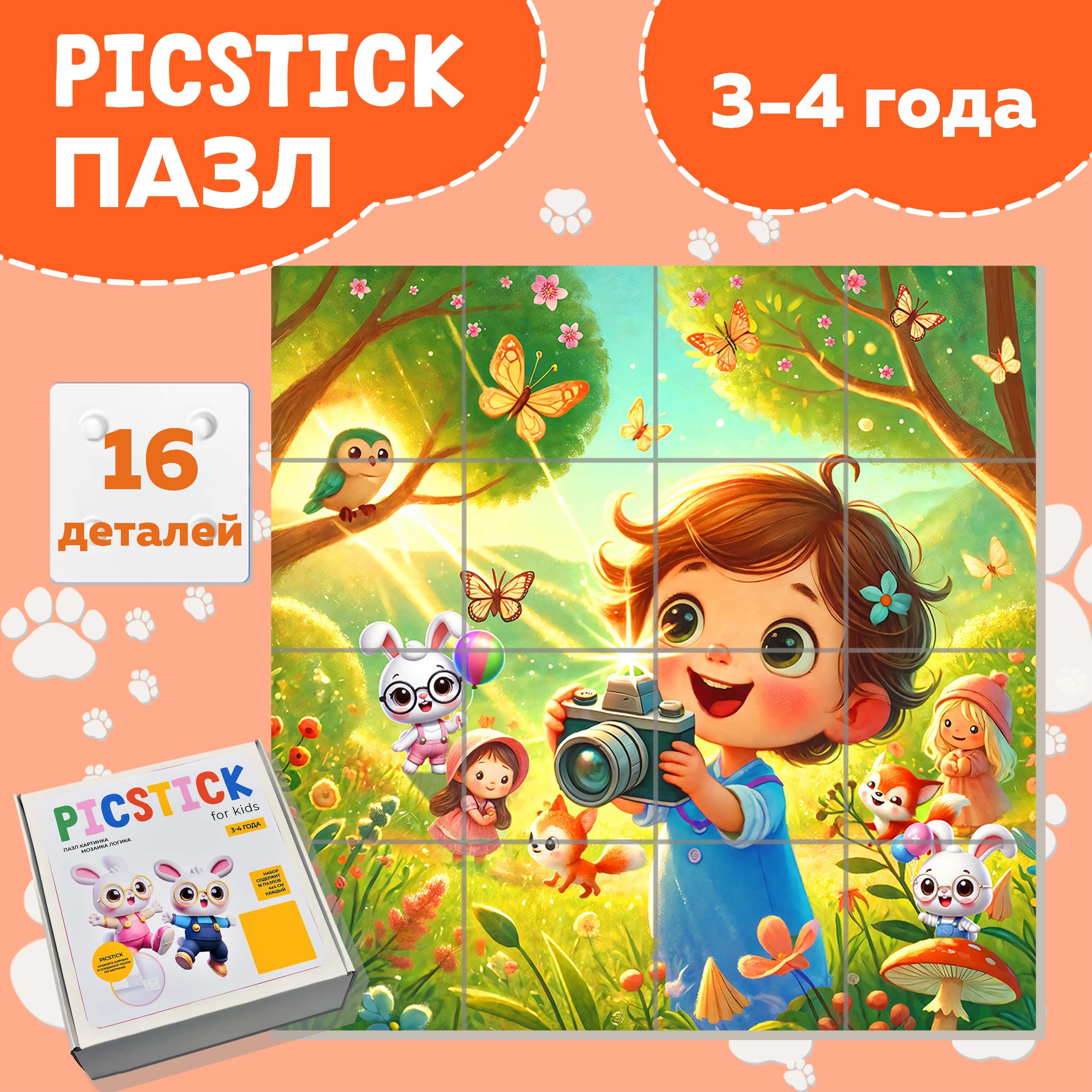 Пазл Picstick Пикстик Юный фотограф (XS (16x16 см, 16 эл, 3 года), 00410)