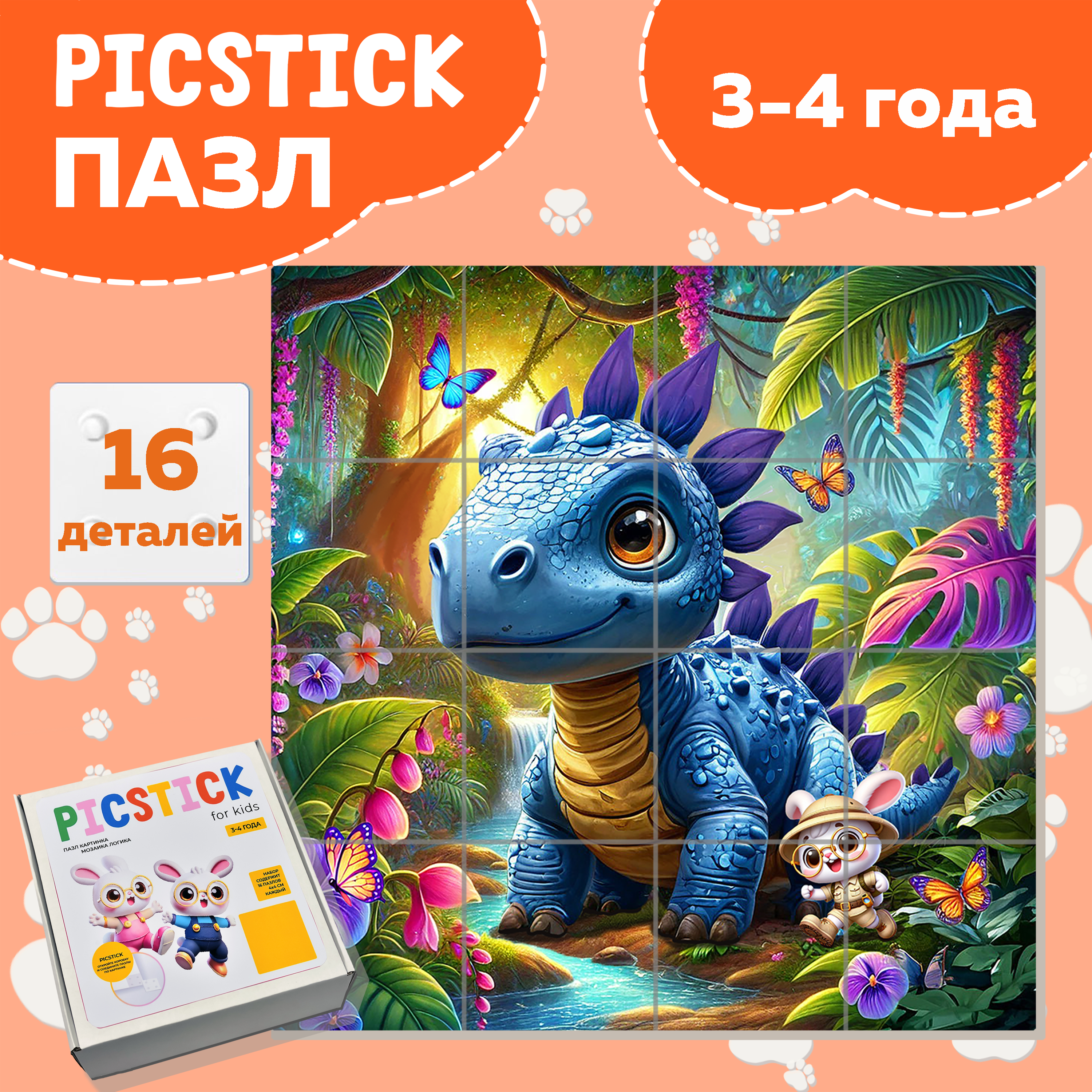 Пазл Picstick Пиксти Синий динозавр