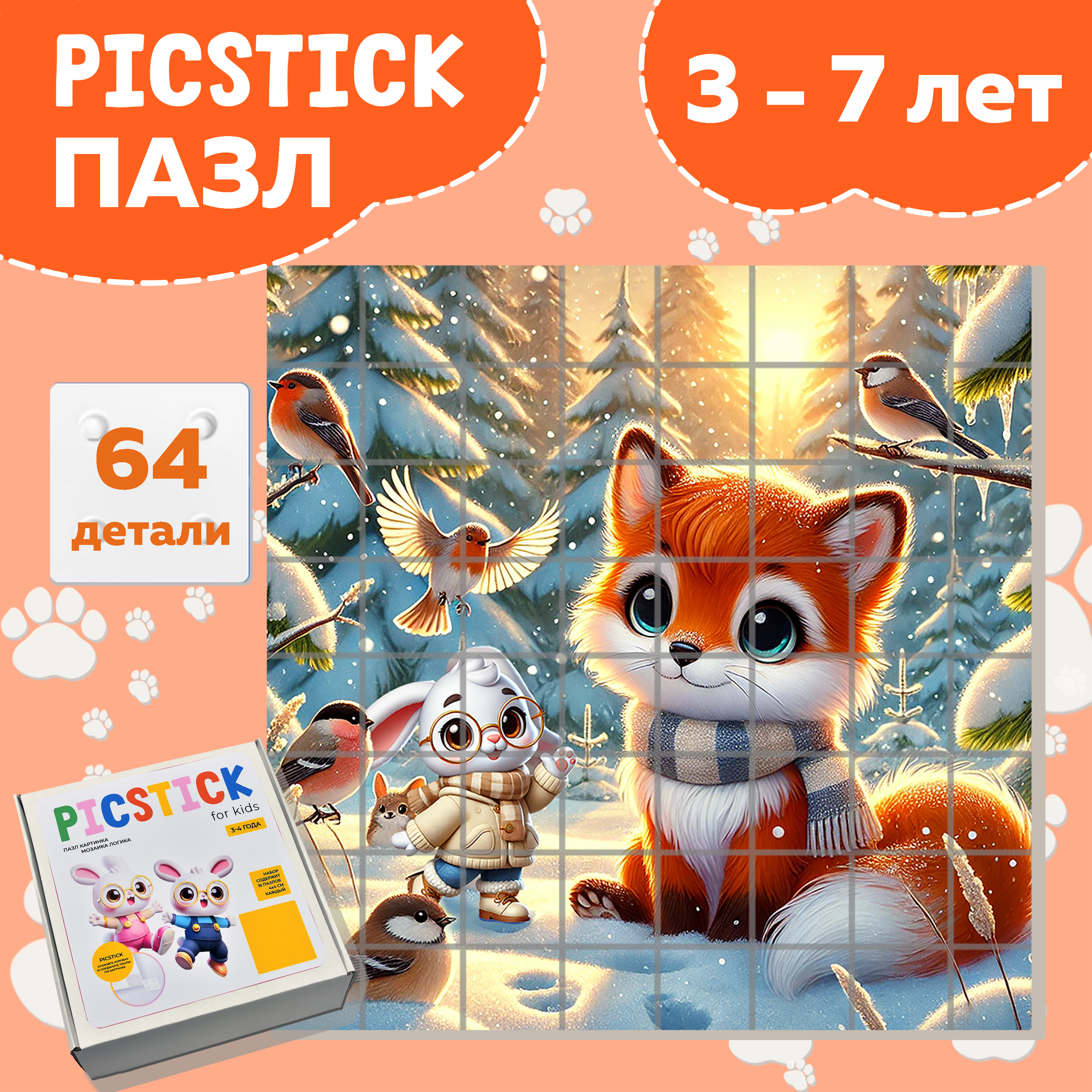 Пазл Picstick Пикстик Лисенок зимой